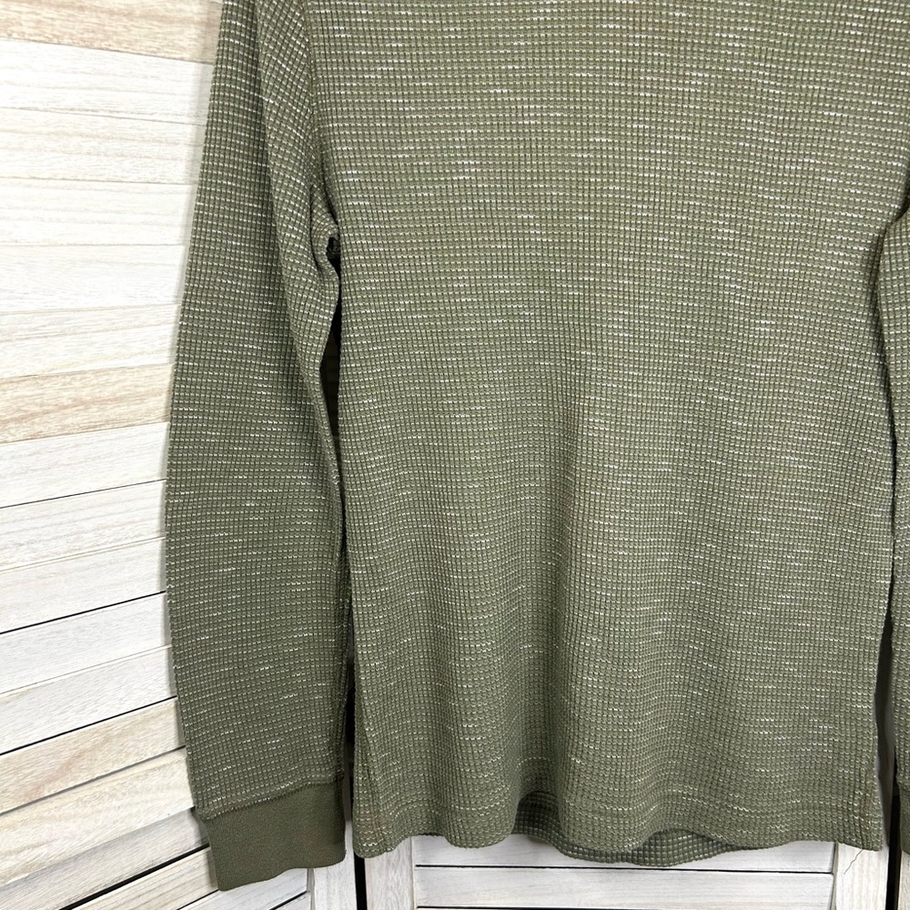 Gap Men’s Olive Green and Speckled White Cotton Waffle Long Sleeve Shirt Small - Picture 6 of 8
